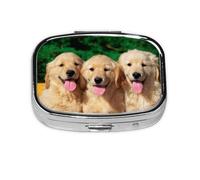 Golden Retriever - Pastillero con cara sonriente, 2 compartimentos, organizador portátil
