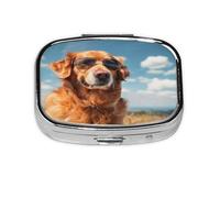 Golden Retriever - Pastillero con patrón de perro, organizador de pastillero de viaje, pequeño cuadrado para medicamentos para bolso y regalos de bolsillo