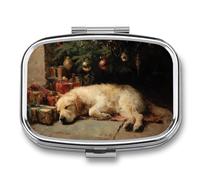 Golden Retriever - Pastillero portátil con 2 compartimentos para perros durmiendo y pastillero de viaje para bolso de bolsillo