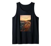Golden Retriever Perro Camino Abierto Modo Viaje Atardecer Camiseta sin Mangas