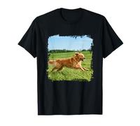 Golden Retriever Perro Corriendo Campo Abierto Soleado Escena Al Camiseta