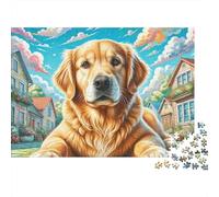 Golden Retriever Perro Puzzle de 1000 Piezas Papel para Adultos Escena de Jardín Tranquilo Set de Puzzle 1000 Piezas Regalo Hogar 38x26cm/1000pcs