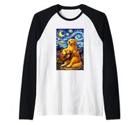 Golden Retriever Playing Guitar Whimsical Art Music Camping Camiseta Manga Raglan