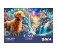 Golden Retriever por Una Cascada en un Reino mágico Puzzle De 1000 Piezas Lindo Perro Mascota Diversión De Ingenio para Adultos Y Niños 52x38cm/1000pcs