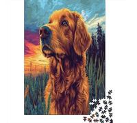 Golden Retriever Puesta del Sol Paquete De 1000 Piezas Papel Ecológico Entrenamiento Cerebral Fácil De Limpiar Portátil Rompecabezas Atractivo 38x26cm/1000pcs