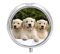 Golden Retriever Puppies Pastillero redondo lindo pastillero portátil medicina tableta organizador de vitaminas para bolso bolsillo