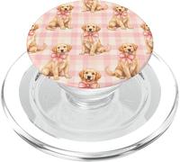 Golden Retriever Puppy Lazo Rosa Gingham Sweet Dog Design PopSockets PopGrip para MagSafe