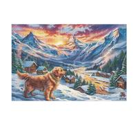 Golden Retriever Puzzles 1000 Piezas Obra De Arte Decorativa Premium Animal de compañía Lindo Rompecabezas Familiar para Adultos DIY Creativo Aliviar Estrés Portátil 1000 PCS