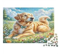 Golden Retriever Recycled Paper Jigsaw Puzzle Golden Retriever in Daisy Meadow for Adults 14-99 Years Educational Game Challenge 70x50cm/1000pcs
