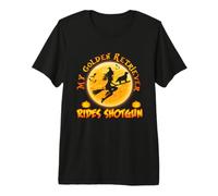 Golden Retriever Rides Shotgun Witch Dog Halloween Costume Camiseta Premium