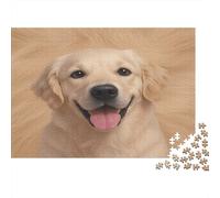 Golden Retriever Smiling-Pet Portrait Style 1000Pc Recycled Paper Puzzle Happy Golden Retriever Portrait for Adults 14-99 Years Home Decor & Gift 38x26cm/1000pcs