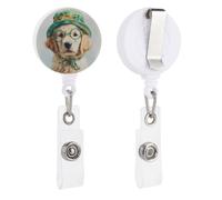 Golden Retriever - Soporte retráctil para tarjetas de identificación con diseño de cachorro con gafas verdes, para médicos, enfermeras, estudiantes, trabajadores de oficina
