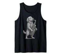 Golden Retriever Tocando Saxofón Jazz Música Amante de los Perros Camiseta sin Mangas