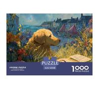 Golden Retriever Vista de Ciudad Costera Puzzle de 1000 Piezas Papel para Adultos Relajación Decoración Regalo Familia 52x38cm/1000pcs