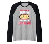 Golden Retriever You Are A Lucky Dog Mom Funny Puppy Dogs Camiseta Manga Raglan