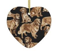 Golden Retrievers - Adorno navideño de cerámica con forma de corazón
