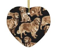 Golden Retrievers - Adorno navideño de cerámica con forma de corazón, decoración festiva, regalos temáticos de Navidad