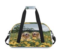 Golden Retrievers - Bolsa de lona con diseño de flores de perro para mujeres, hombres, niños y niñas, bolsa de viaje para fin de semana, bolsa de viaje de 24 L, bolsa de deporte para gimnasio, bolsa