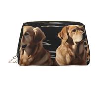 Golden Retrievers - Bolsa de maquillaje para mujer, bolsa de cosméticos de cuero, organizador de maquillaje, impermeable, bolsa de maquillaje plana abierta, bolsa de almacenamiento portátil para
