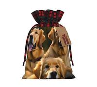 Golden Retrievers Bolsa de regalo con cordón de bloque de color, regalo de vacaciones, suministros de fiesta de Navidad 8.3 x 11.8 pulgadas