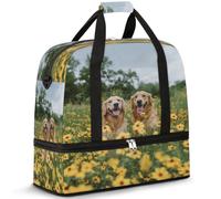 Golden Retrievers - Bolsa de viaje con diseño de flores de perro para mujeres y hombres, bolsa de viaje para fin de semana, plegable, húmeda, separada, bolsa de mano de 47 L para deportes, gimnasio,