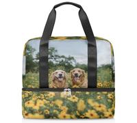 Golden Retrievers - Bolsa deportiva con diseño de flores de perro Kirls para mujeres, hombres, niños y niñas, 21 L, bolsa de fin de semana, bolsa húmeda separada para viajes, gimnasio, yoga, color,