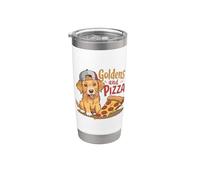 Golden Retrievers Y Pizza Cute Puppy Golden Retriever Perros Vaso térmico de acero inoxidable de doble pared