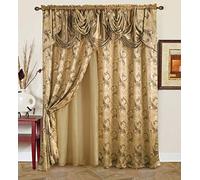 Golden Rugs Juego de Cortinas de Lujo Jacquard con Cenefa y Respaldo adjuntos para Dormitorio, Sala de Estar, Comedor, colección Jana de 350 x 200 cm, Color marrón