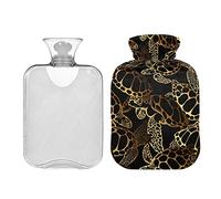 Golden Sea Turtle Ocean Waves Boho Botella de agua caliente con tapa, bolsa de agua caliente de 1 litro, compresa fría y caliente, alivio del dolor de cuello y hombros