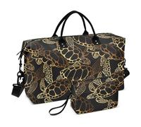 Golden Sea Turtle Ocean Waves - Bolsa de lona bohemia para fin de semana, bolsa de mano deportiva para gimnasio con correa ajustable para yoga, impermeable