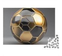 Golden Soccer Ball-Modern Sports Design Puzzle for Adults Gold and Black Soccer Ball Brainteasing & Challenging Game for Wall Decoration 38x26cm/1000pcs