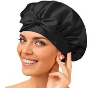 Golden Star Beauty Gorro de Dormir de Seda de Morera, para Mujer, Turbante de satén para Pelo Rizado, Color Negro