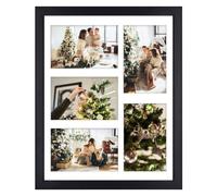 Golden State Art 11x14 Black Wooden Frame with White Mat - Displays Five 4x6 Photos - Real Glass Sawtooth Hangers Flexible Metal Tabs - Wall Mounti