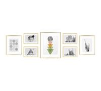 Golden State Art, Juego de 7 marcos de fotos de aluminio con paspartú de color marfil y cristal real, colección de marcos de fotos de pared de metal (dorado)