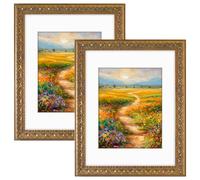 Golden State Art, Marco de fotos con paspartú blanco para foto y cristal real para exhibir en la pared, diseño clásico para el hogar u oficina (bronce dorado ornamentado, marco de 11 x 14 para fotos