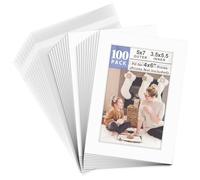 Golden State Art Pack de 100 5 x 7 White Picture Mats Mattes with White Core Bevel Cut for 4x6 Photo + Back + Bags by
