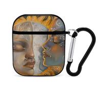 Golden Sun Moon And Stars - Funda divertida compatible con AirPods 1 y 2 auriculares, funda rígida protectora con llavero