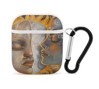Golden Sun Moon And Stars - Funda divertida compatible con AirPods 1 y 2 auriculares, funda rígida protectora con llavero
