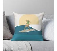 Golden Sunset Surfer Girl - Funda de almohada cuadrada de poliéster y lino, terciopelo, con cremallera, decoración creativa
