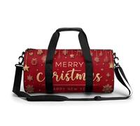 Golden Text Merry Christmas Happy New Year - Bolsa de viaje para gimnasio y gimnasio, para mujeres y hombres, bolsa de deporte con correa para el hombro