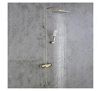 Golden Thermostatic Shower System with Tub Spout Square Rainfall Shower Head System with Handheld Combo Set, Wall Mounted Shower Faucet Set Complete,Showerheads