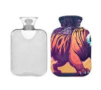 Golden Tiger on City - Botella de agua caliente rosa con tapa, paquete caliente para compresas frías y calientes, calentador de pies de PVC de 1 L