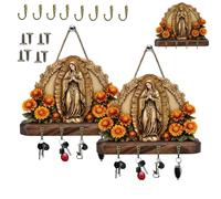 Golden Virgin Mary Key Holder,2D Flat Religious Wall Key Holder with 4 Hooks,Elegant Hanging Ornament Keys Organizer,Wooden Keychain Holders with Purpose for Farmhouse Entryway Home (2)