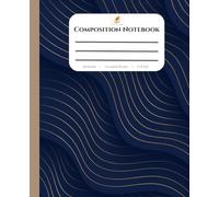 Golden Waves Navy Blue Cover Design Composition Notebook, College Ruled, 7.5 X 9.25