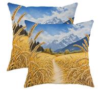 Golden Wheat Fields - Juego de 2 fundas de cojín decorativas con paisaje natural, decoración rústica para el hogar, sofá, cama, 18 x 18 pulgadas