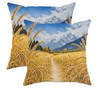 Golden Wheat Fields - Juego de 2 fundas de cojín decorativas con paisaje natural, decoración rústica para el hogar, sofá, cama, 22 x 22 pulgadas