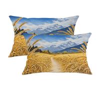 Golden Wheat Fields - Juego de 2 fundas de cojín decorativas con paisaje natural, decoración rústica para el hogar, sofá, cama, 20 x 12 pulgadas