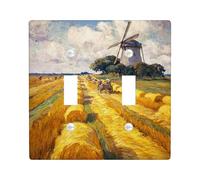 Golden Wheat Fields - Placas de cubierta para interruptor de luz/cubiertas de toma, paisaje amarillo rústico para decoración del hogar, placas de pared termoplásticas, doble palanca de tamaño estándar