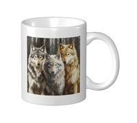 Golden Wolves - Taza de cerámica de fantasía, elegante taza de café, taza de agua para el hogar, oficina, 325 ml