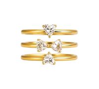 GOLDENCAT Anillo 3 en 1, Sortija de Acero Dorado, anillo Baño Oro con circonita, Diámetro Interno del Aro 18 mm, Anillo apilable, Sortija, Acero de Inoxidable 316L, Baño Oro 18k